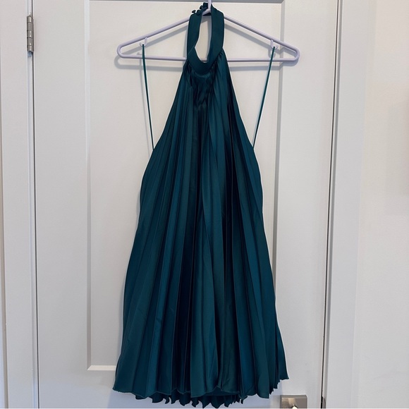 Abercrombie & Fitch Green Giselle Pleated Trapeze Halter Mini Dress Size MP - Picture 2 of 13